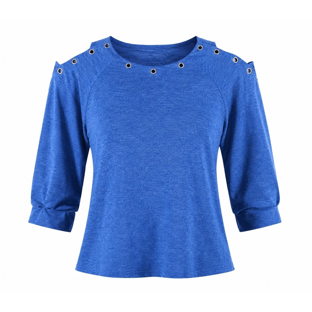 Blue‎ Heathered Crew Neck Plus size 1X Shirt cold Shoulder Women top blouse edgy